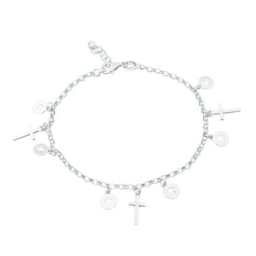 Sterling Silver Crosses Rosary Bracelet