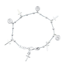 Load image into Gallery viewer, Sterling Silver Rosary with Hanging Cross Bracelet