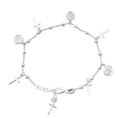 Sterling Silver Rosary with Hanging Cross Bracelet