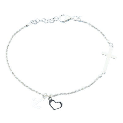 Sterling Silver Cross Heart Anchor Bracelet