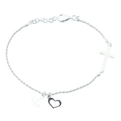 Sterling Silver Cross Heart Anchor Bracelet