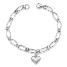 Load image into Gallery viewer, Sterling Silver Rhodium Plated Puff Heart Bracelet