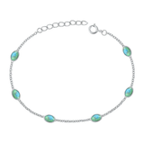 Sterling Silver Oxidized Ovals Genuine Turquoise Stone Bracelet