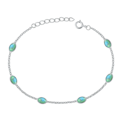 Sterling Silver Oxidized Ovals Genuine Turquoise Stone Bracelet