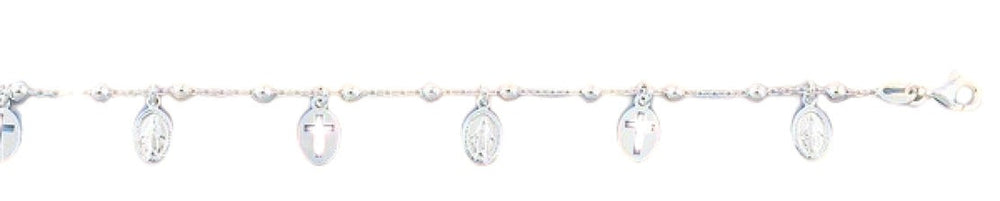 Sterling Silver Polished Virgin Mary And Cross Bracelet