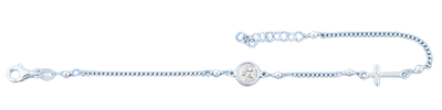 Sterling Silver Polished Angel And Cross Bracelet,Charm,Length:7+1Inches