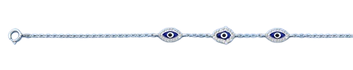 Sterling Silver Rhodium Plated Clear CZ Evil Eye Bracelet,Charm Height: 5.7mm,Length: 6.5 + 1 inches