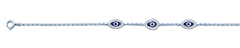 Sterling Silver Rhodium Plated Clear CZ Evil Eye Bracelet,Charm Height: 5.7mm,Length: 6.5 + 1 inches