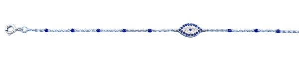Sterling Silver Rhodium Plated  Clear CZ Evil Eye Bracelet,Charm Height: 6.2mm,Length: 6.5 + 1 inches