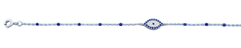 Sterling Silver Rhodium Plated  Clear CZ Evil Eye Bracelet,Charm Height: 6.2mm,Length: 6.5 + 1 inches