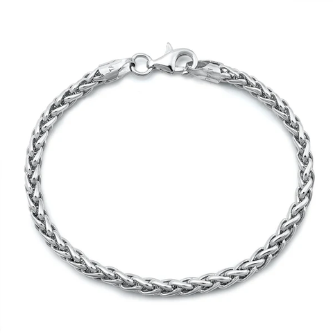 Italian Sterling Silver Rhodium Plated 120 Wheat Chain Bracelet