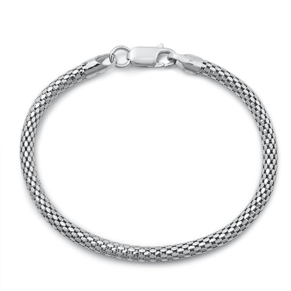 Sterling Silver Rhodium Plated Italian Coreana Mesh Bracelet