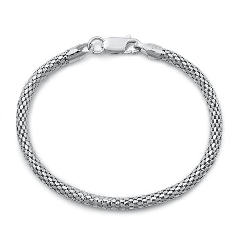 Sterling Silver Rhodium Plated Italian Coreana Mesh Bracelet