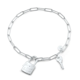 Sterling Silver Rhodium Plated Love Lock And Key Bracelet