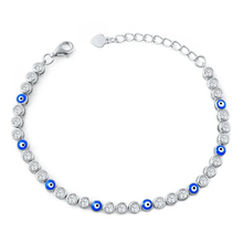 Load image into Gallery viewer, Sterling Silver Rhodium Plated Round Evil Eye Clear CZ Bracelet