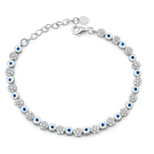 Load image into Gallery viewer, Sterling Silver Rhodium Plated Clear CZ Evil Eye Bracelet