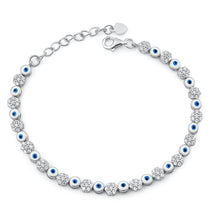Load image into Gallery viewer, Sterling Silver Rhodium Plated Clear CZ Evil Eye Bracelet