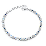 Sterling Silver Rhodium Plated Clear CZ Evil Eye Bracelet