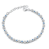 Sterling Silver Rhodium Plated Clear CZ Evil Eye Bracelet
