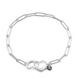Sterling Silver Anti Tarnish 100 Heart Clasp Elongated Cable Link Bracelet