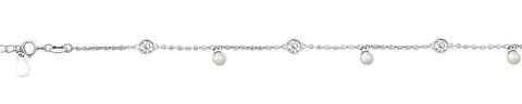 Sterling Silver Polished Clear CZ And Pearl Bracelet