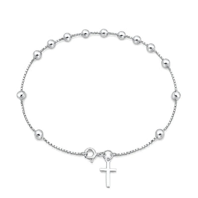 Sterling Silver Polished Rosary Bracelet