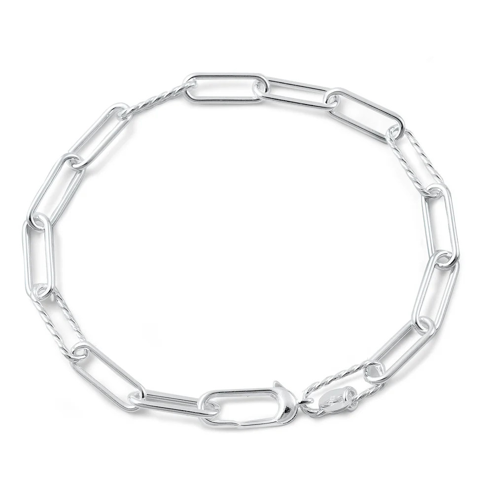 Sterling Silver Polished Paperclip Chain Hook Clasp Bracelet