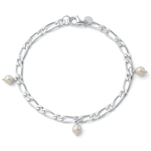 Load image into Gallery viewer, Sterling Silver Polished Figaro Pearl Charm Bracelet