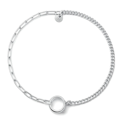 Sterling Silver Polished Curb And Staple Bracelet
