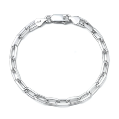 Sterling Silver Polished Beveled Edge Long Link Bracelet