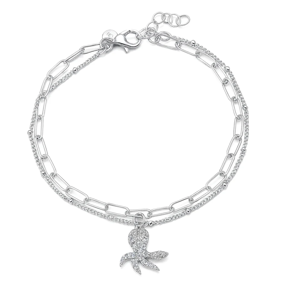 Sterling Silver Polished Octopus CZ Bracelet