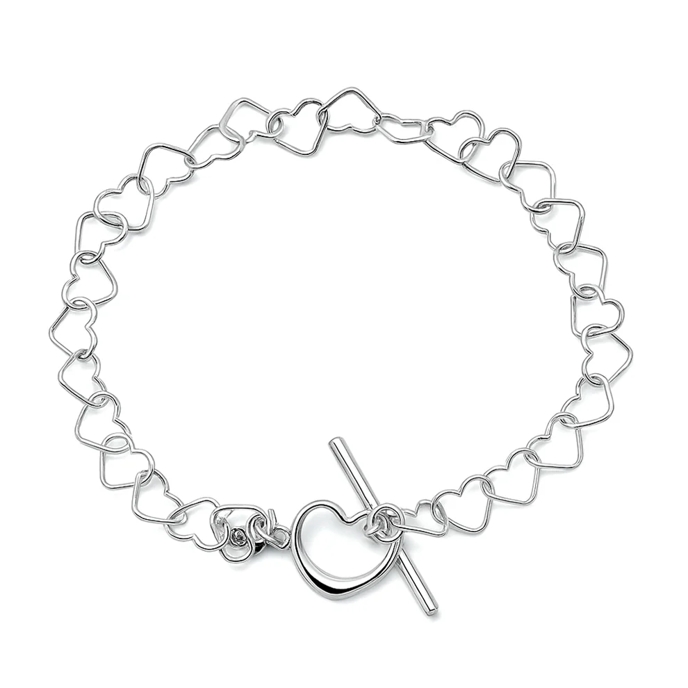 Sterling Silver Polished Heart Toggle Bracelet