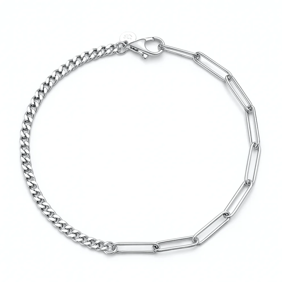 Sterling Silver Polished Curb And Staple Chain Bracelet