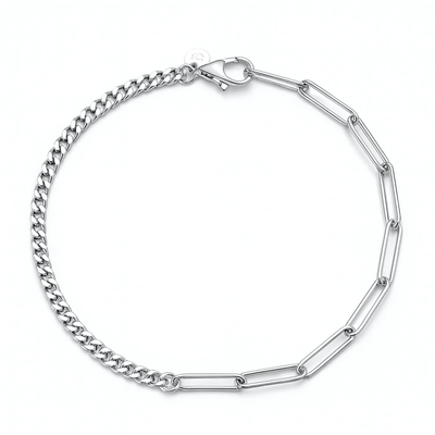 Sterling Silver Polished Curb And Staple Chain Bracelet