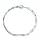 Sterling Silver Polished Curb And Staple Chain Bracelet