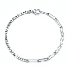 Sterling Silver Polished Curb And Staple Chain Bracelet