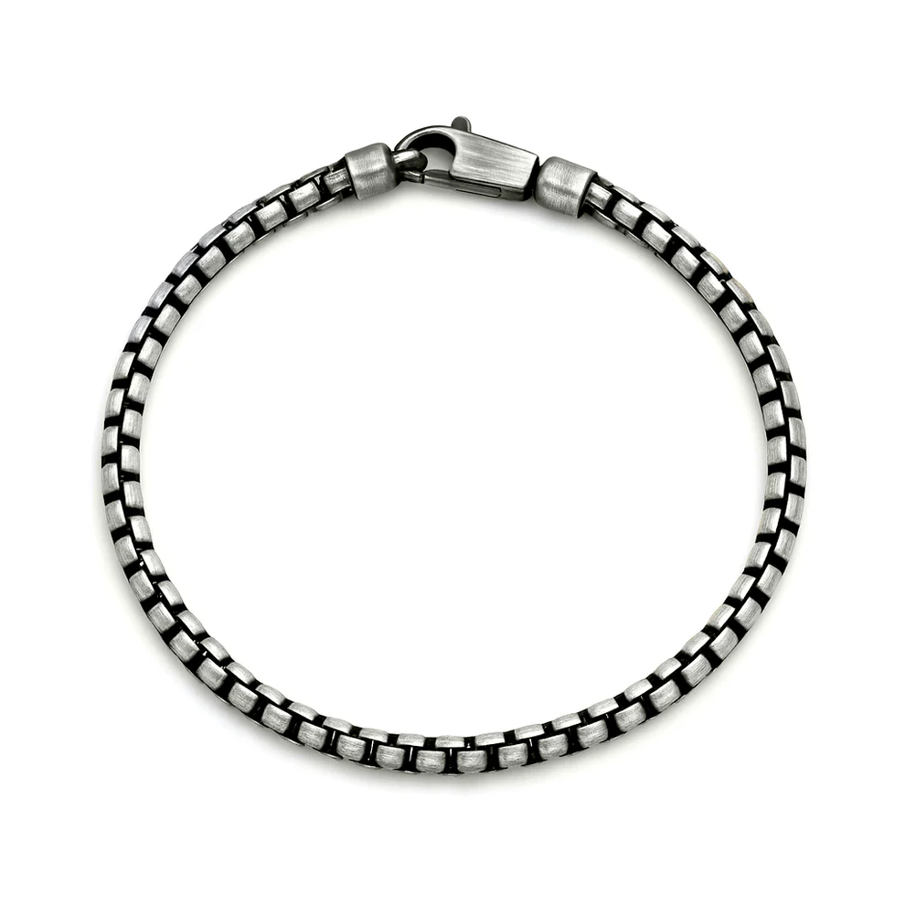 Sterling Silver Gunmetal Round Box Chain Bracelet