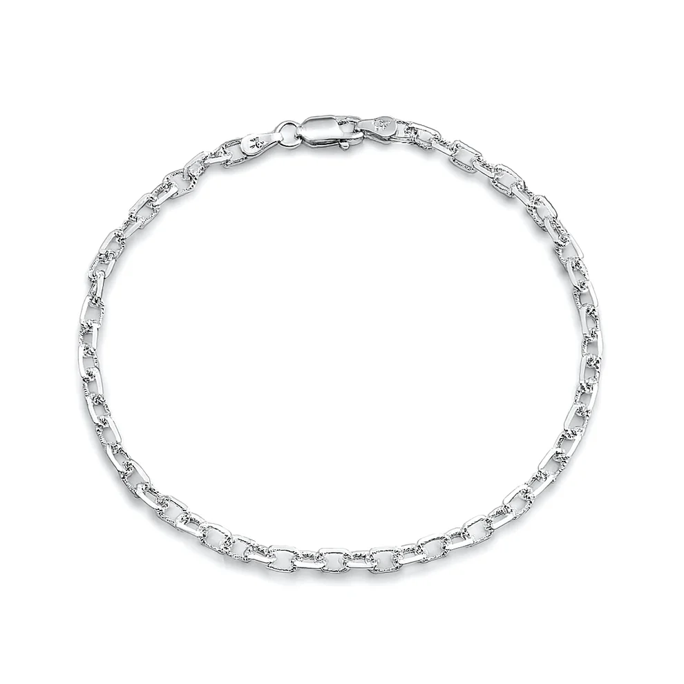 Sterling Silver Polished Beveled Edge Anchor Chain Bracelet