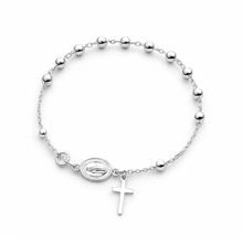Load image into Gallery viewer, Sterling Silver Polished 4mm Rosary Bracelet, Cross 12mm