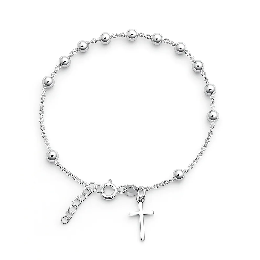 Sterling Silver Polished 4mm Rosary Bracelet