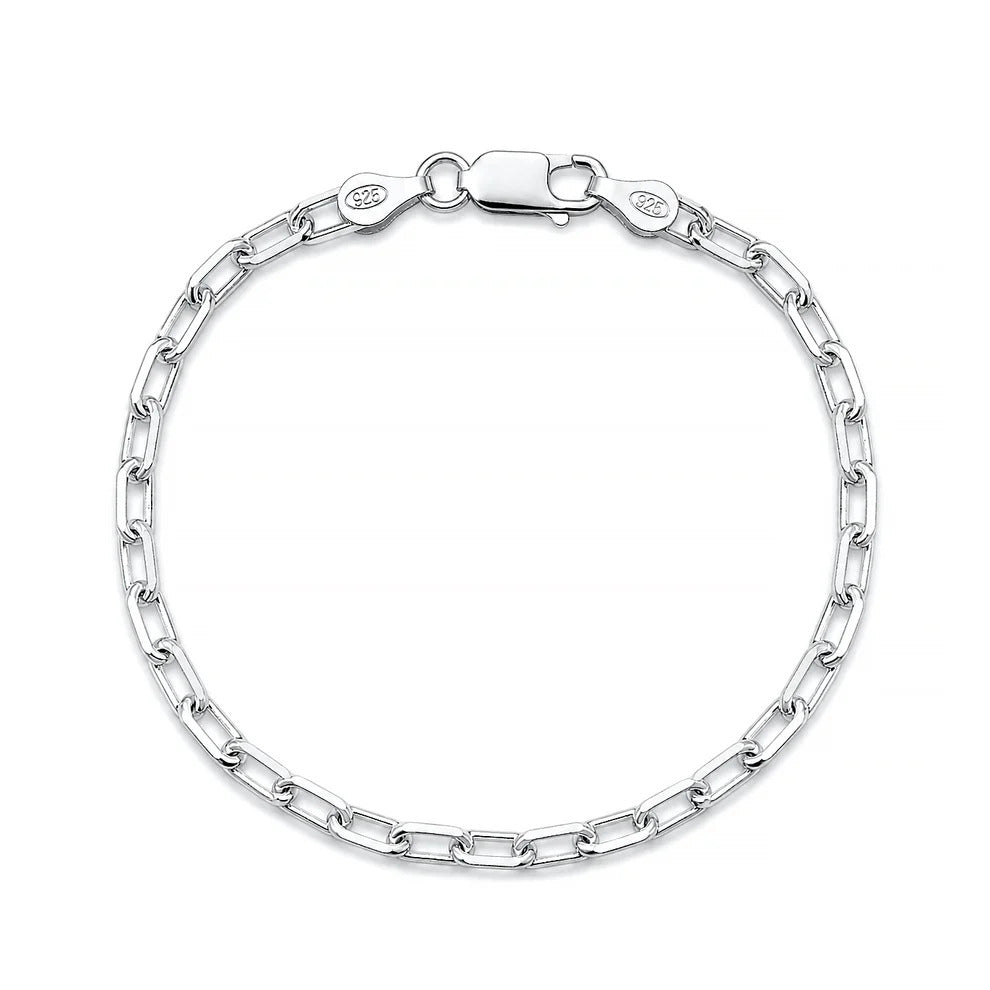 Sterling Silver Polished Beveled Paperclip Chain Bracelet