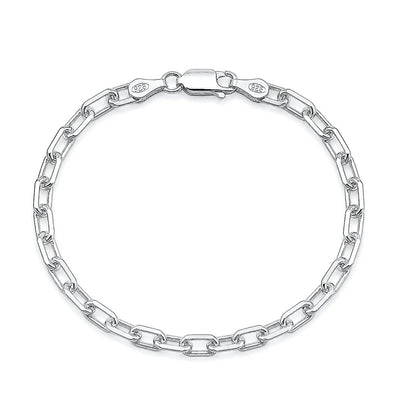 Sterling Silver Anti Tarnish 120-4.4mm Beveled Edge Oval Chain Bracelet