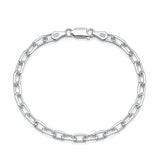Sterling Silver Anti Tarnish 120-4.4mm Beveled Edge Oval Chain Bracelet