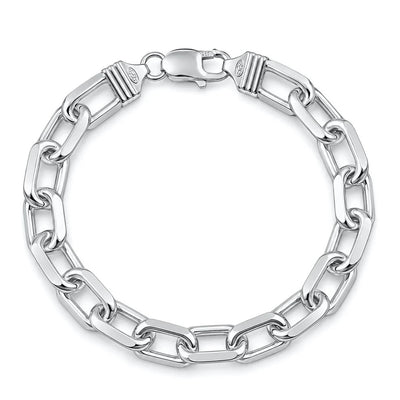 Sterling Silver Anti Tarnish 250 Beveled Edge Oval Link Bracelet