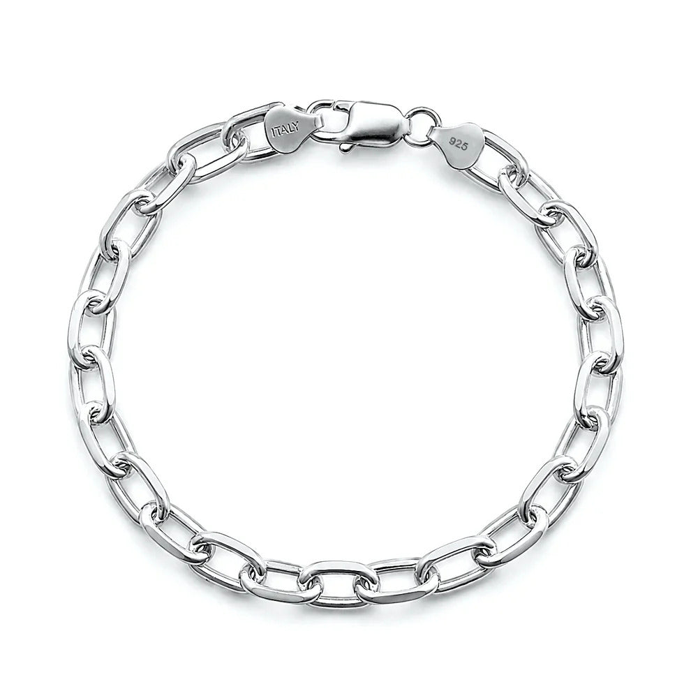 Sterling Silver Polished And Anti Tarnish 200 Thick Oval Beveled Edge Link Bracelet