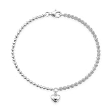 Load image into Gallery viewer, Sterling Silver Anti Tarnish 200-2mm Clear CZ Heart And Beaded Bracelet