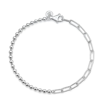 Sterling Silver Anti Tarnish 060 Bead And Link Bracelet