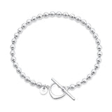 Sterling Silver Diamond Cut Heart Bead Toggle Bracelet