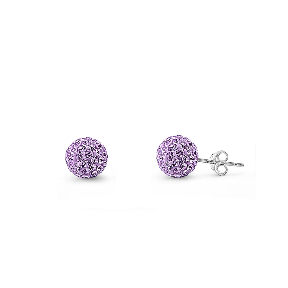 Sterling Silver Clear Swarovski Crystal Ball Push Back Stud Earrings