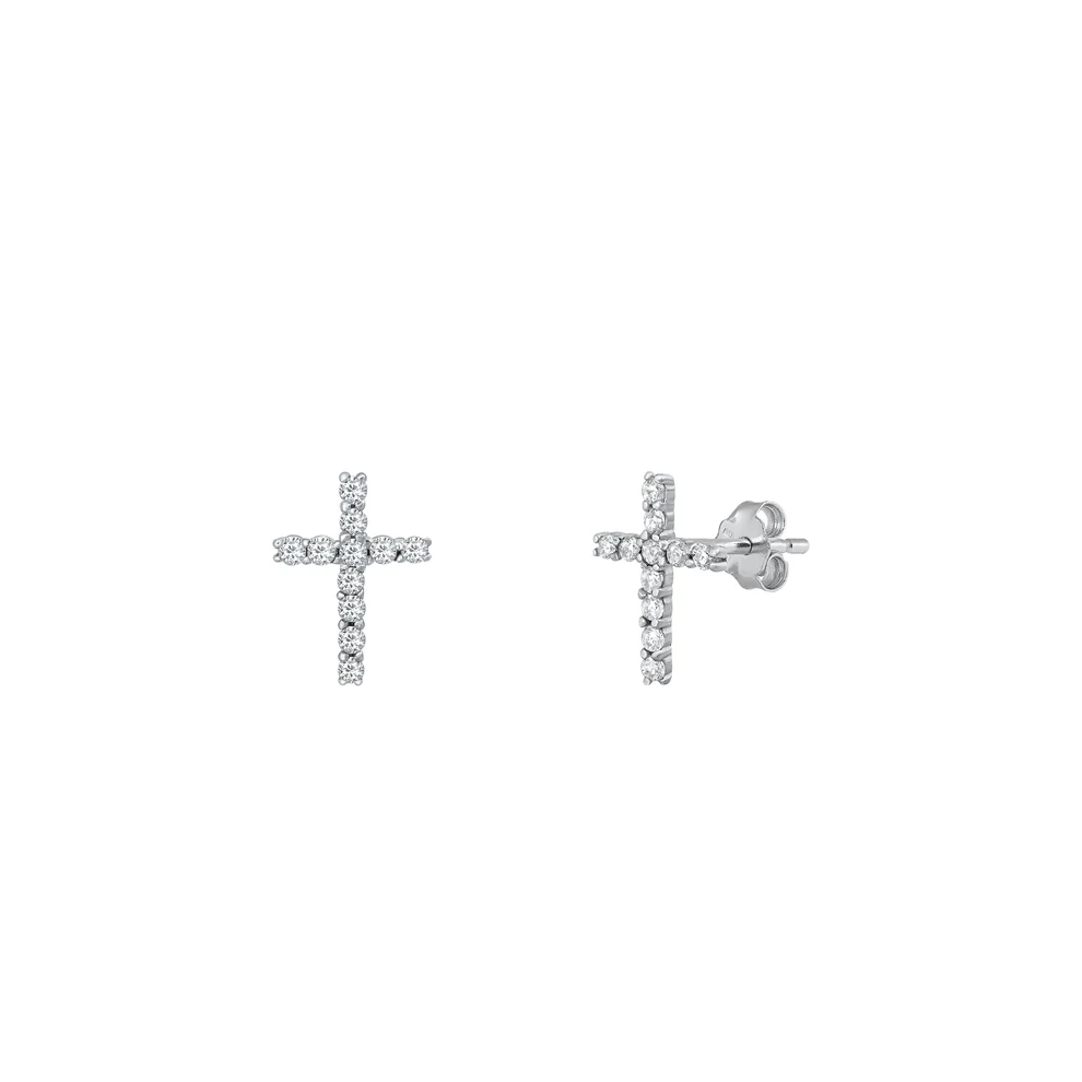 Sterling Silver Cross Clear CZ Earrings